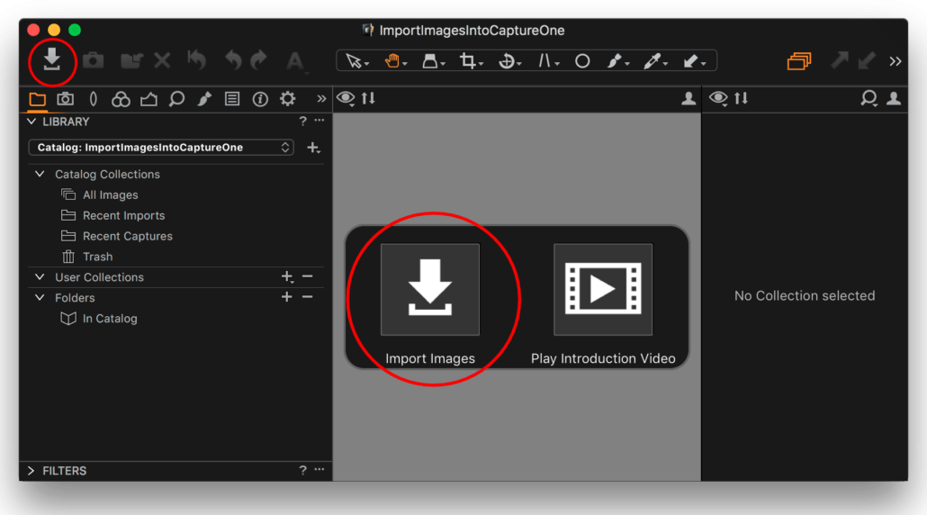 importing images into capture one, start import