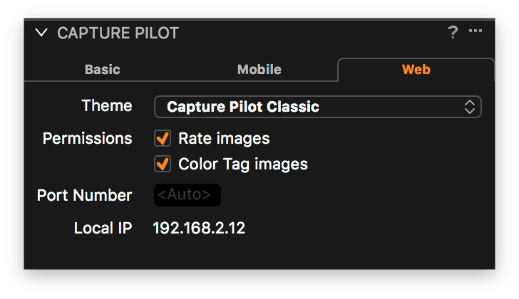 using capture pilot with capture one, web tab