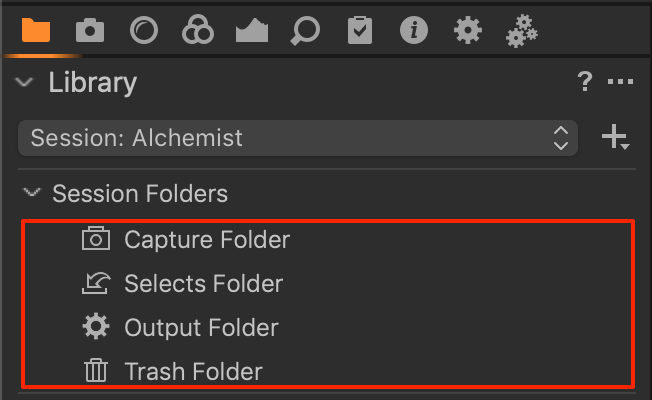 session folders in library, capture one 20
