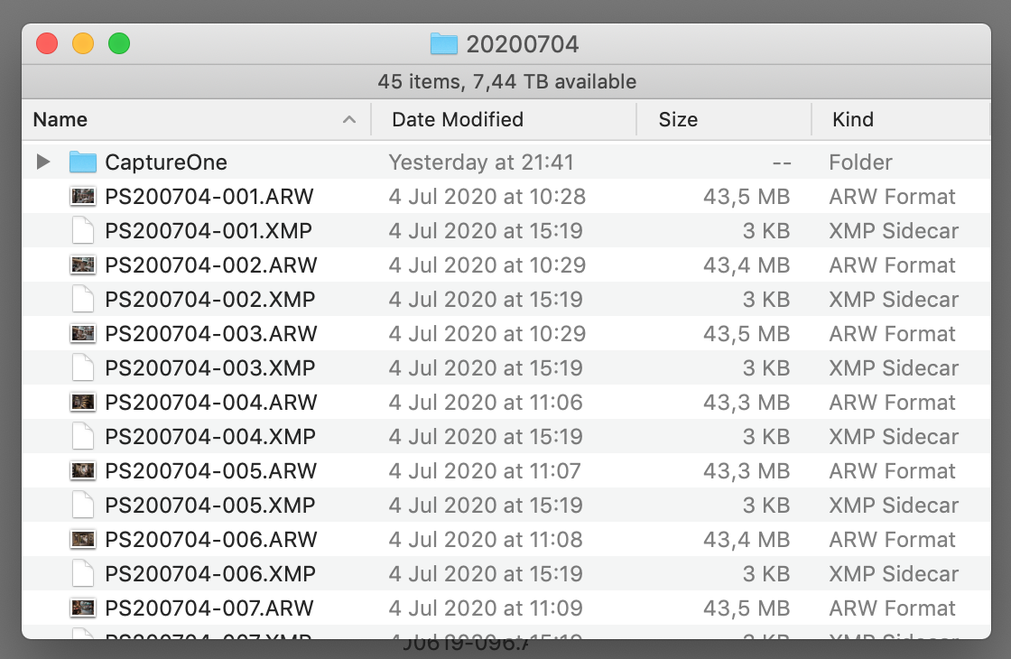 arw raw files and xmp sidecar files, finder