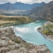 two rivers merge, altai, south siberia