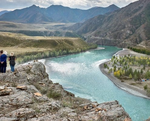 two rivers merge, altai, south siberia