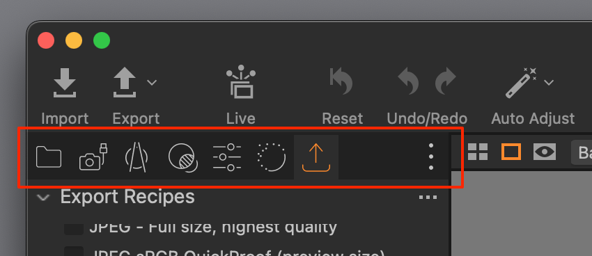 tool tabs, icons only, capture one 22